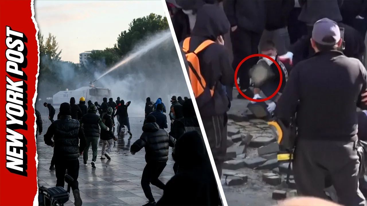 Protestuesit hedhin gurë drejt policisë në përplasje — Tiranë, 18 tetor 2026